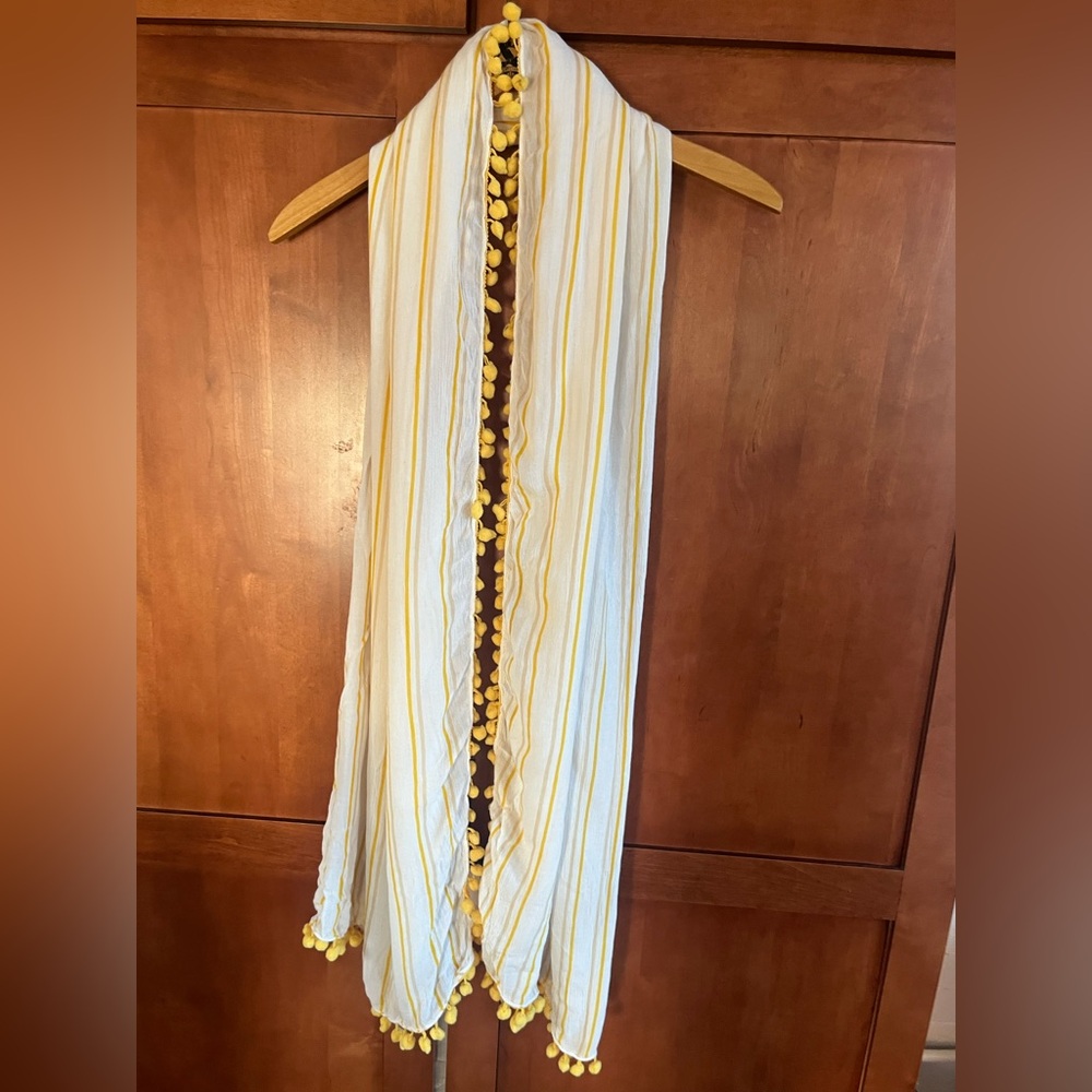 Michael Stars NWT Yellow and White Striped Scarf with Pom Poms